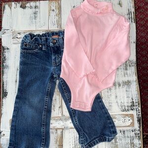 Sonoma girls’ 2T flare jeans & KRU 24 mos pink onesie top